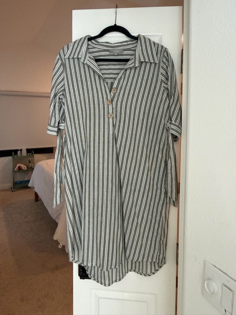 Striped Buttoned Shirt Dress in Gray and White - J Gee